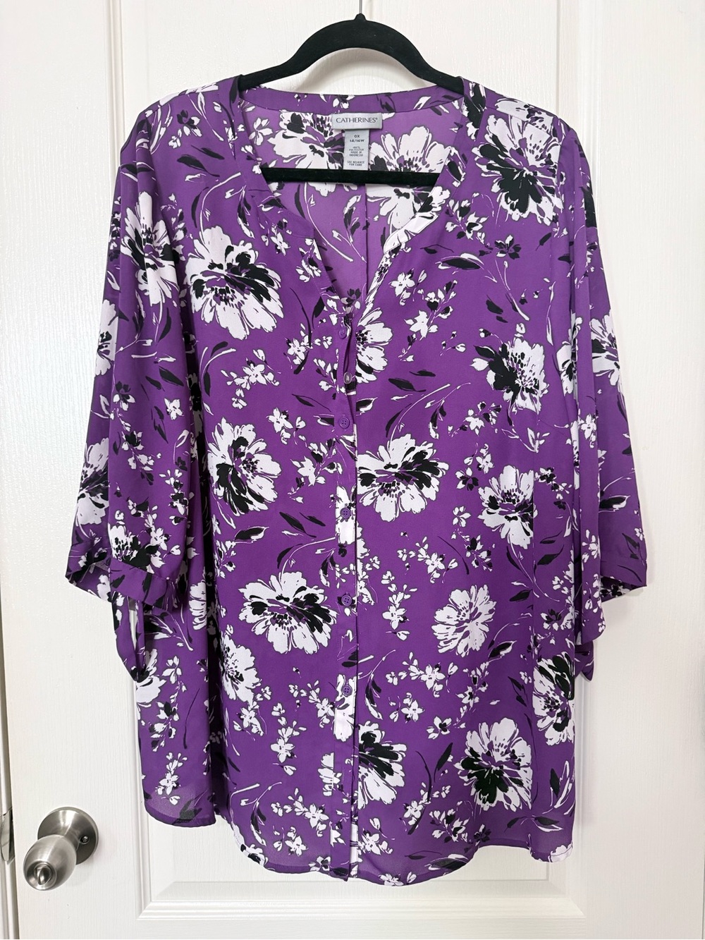 Catherines Purple Floral Button-Front Tunic
